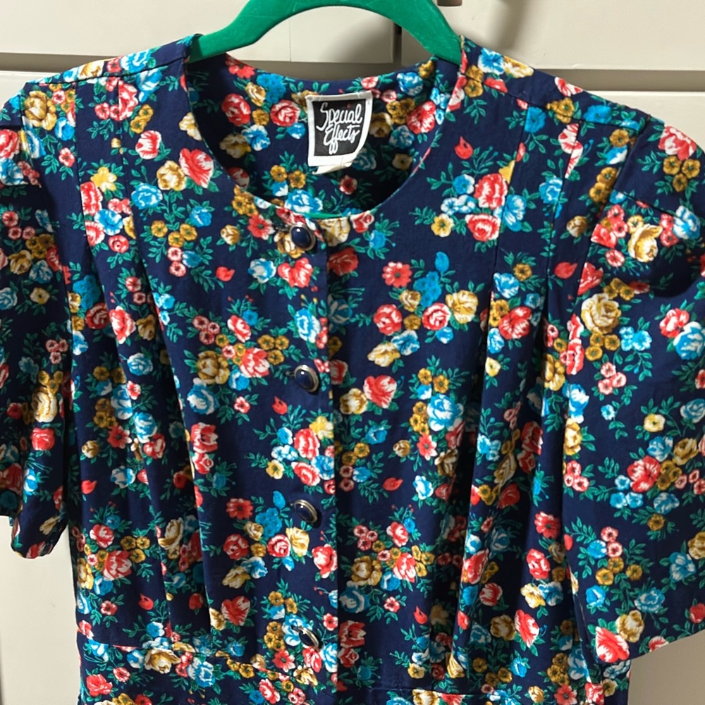 Floral Long Sleeve Dress - Blue and Red